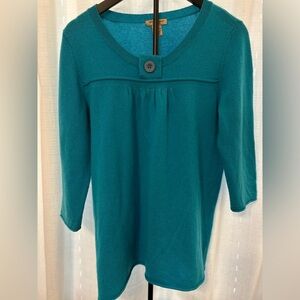Elegant Teal Button-Detail 2 Ply 100% Cashmere Women's Blouse. Size L
